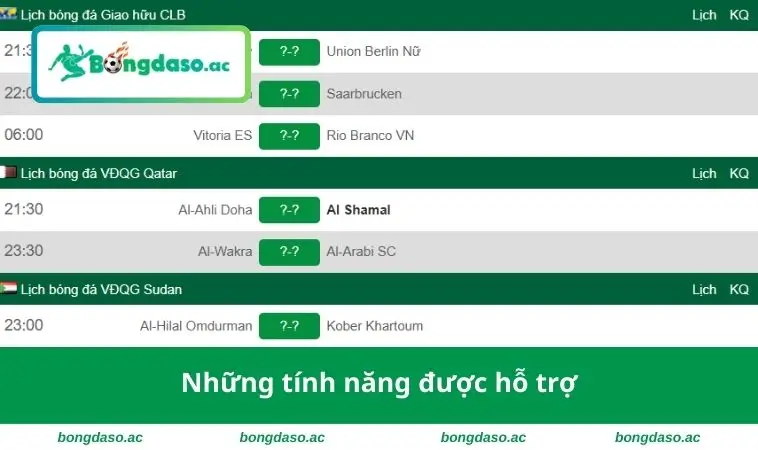Những tính năng được hỗ trợ